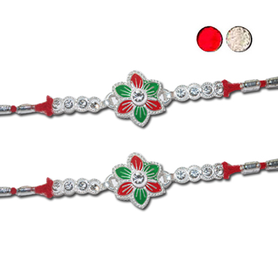 "Silver Coated Rakhi - SIL-6160 A-CODE-159 (2 Rakhis) - Click here to View more details about this Product